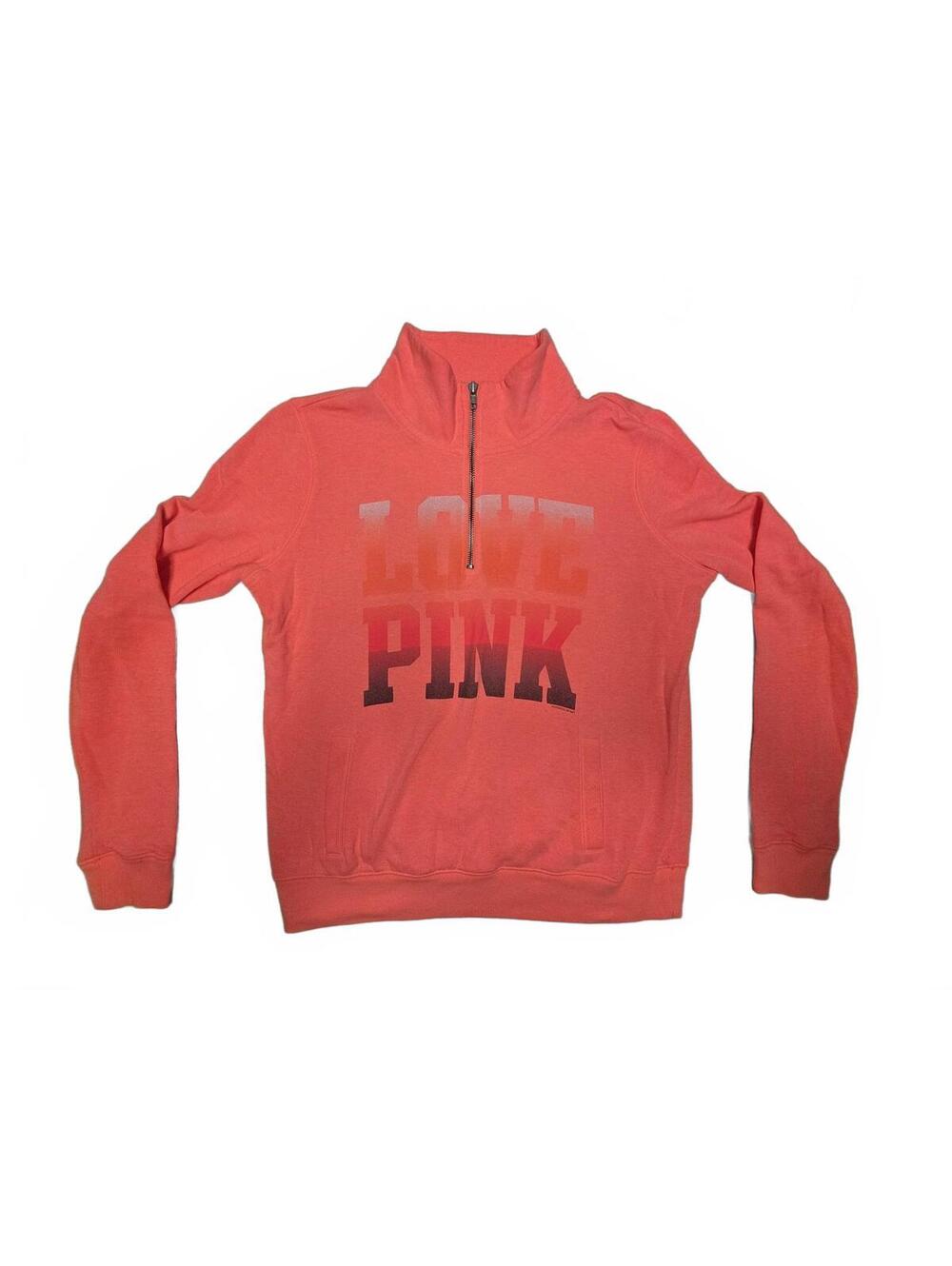 PINK Victoria's Secret Love Pink Coral 1/4 Zip Pullover Sweatshirt Womens Size S
